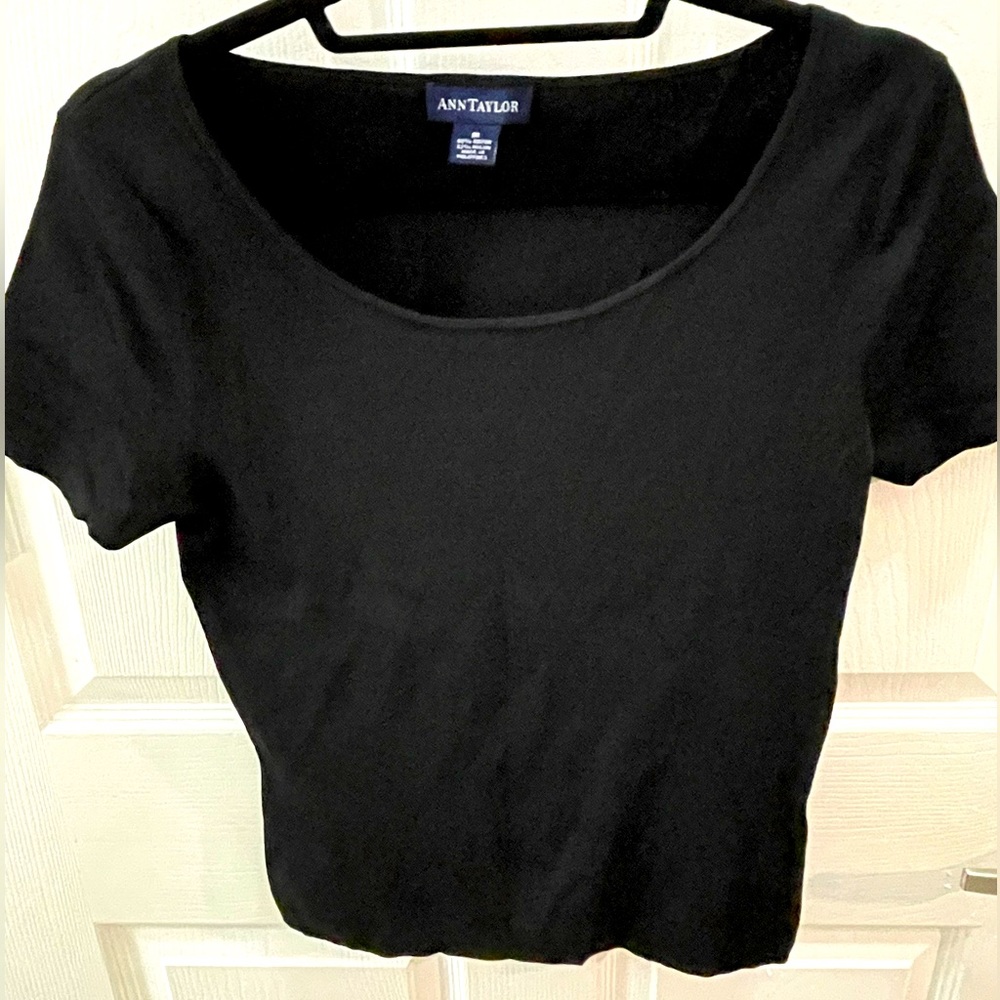 Ann Taylor Stretchy Boatneck Black Top